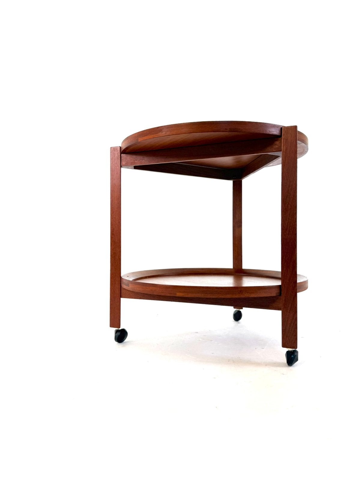 Vintage Deense teakhouten trolley, Sika Møbler ‘60, 45 tot 60 cm, Sika Møbler, Vintage retro buisframe design rotan webbing papercord deens