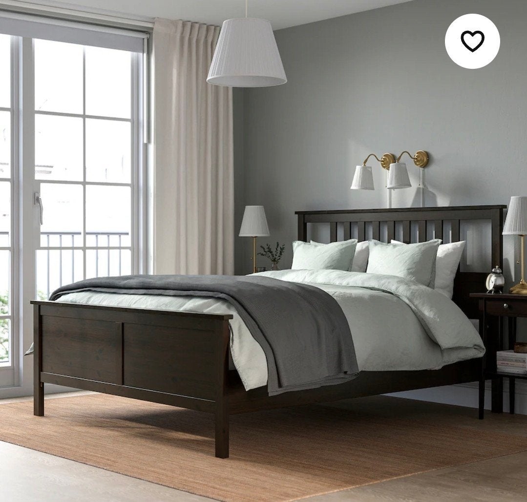 Complete Ikea Hemnes bed,slatted bases,good mattress 140x200, Ophalen, Zwart, Tweepersoons, 140 cm