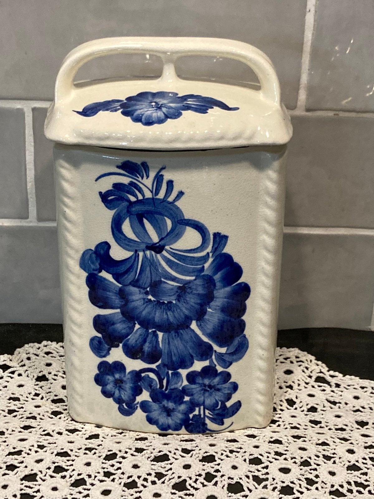 Voorraadpot blauwe bloem (110326h), Ophalen of Verzenden