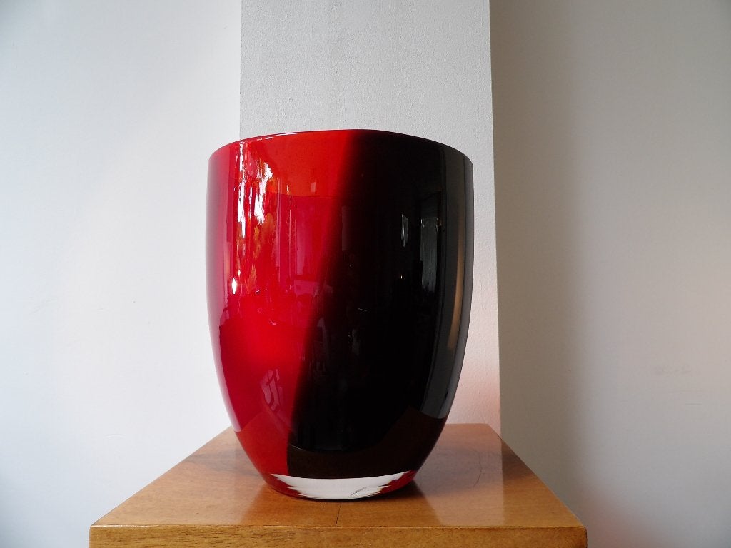 Murano grote Vaas rood/zwart, 80-er jaren, Antiek en Kunst, Ophalen of Verzenden