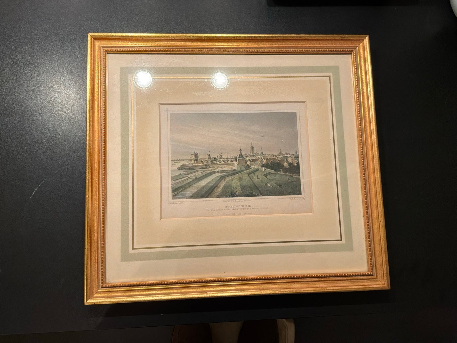 Gorinchem  gravure in goudkleurige lijst, Ophalen of Verzenden
