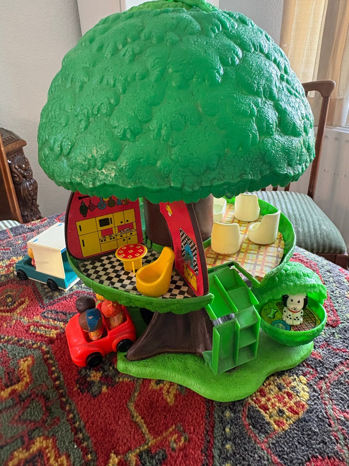 Vintage Fisher-Price Boomhut Speelset met Figuren en Auto's, Ophalen, Gebruikt, Jongen of Meisje