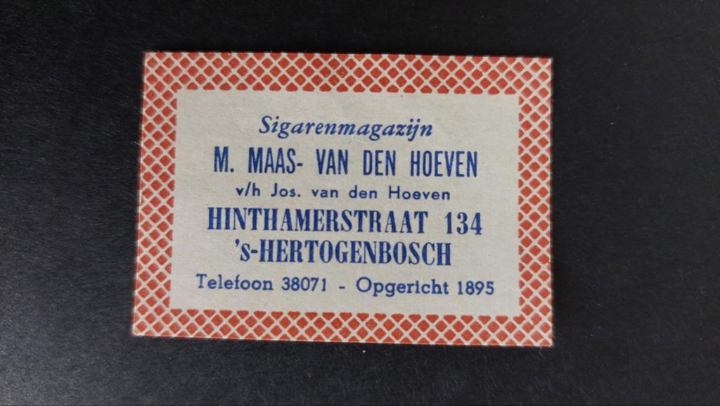Luciferetiket 's-Hertogenbosch M.Maas-Van den Hoeven Sigaren, Verzenden, Nederland