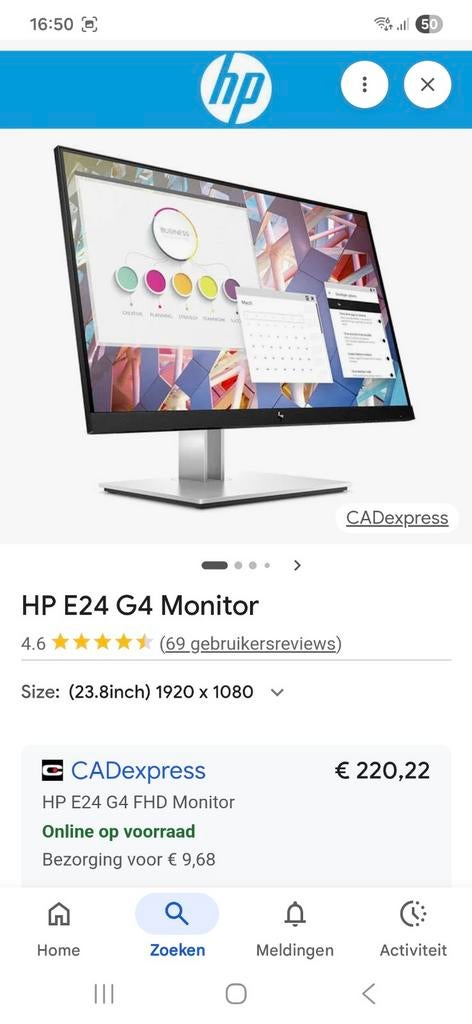 HP monitor HP E24 G4 FHD, Ophalen, Zo goed als nieuw, 60 Hz of minder, IPS