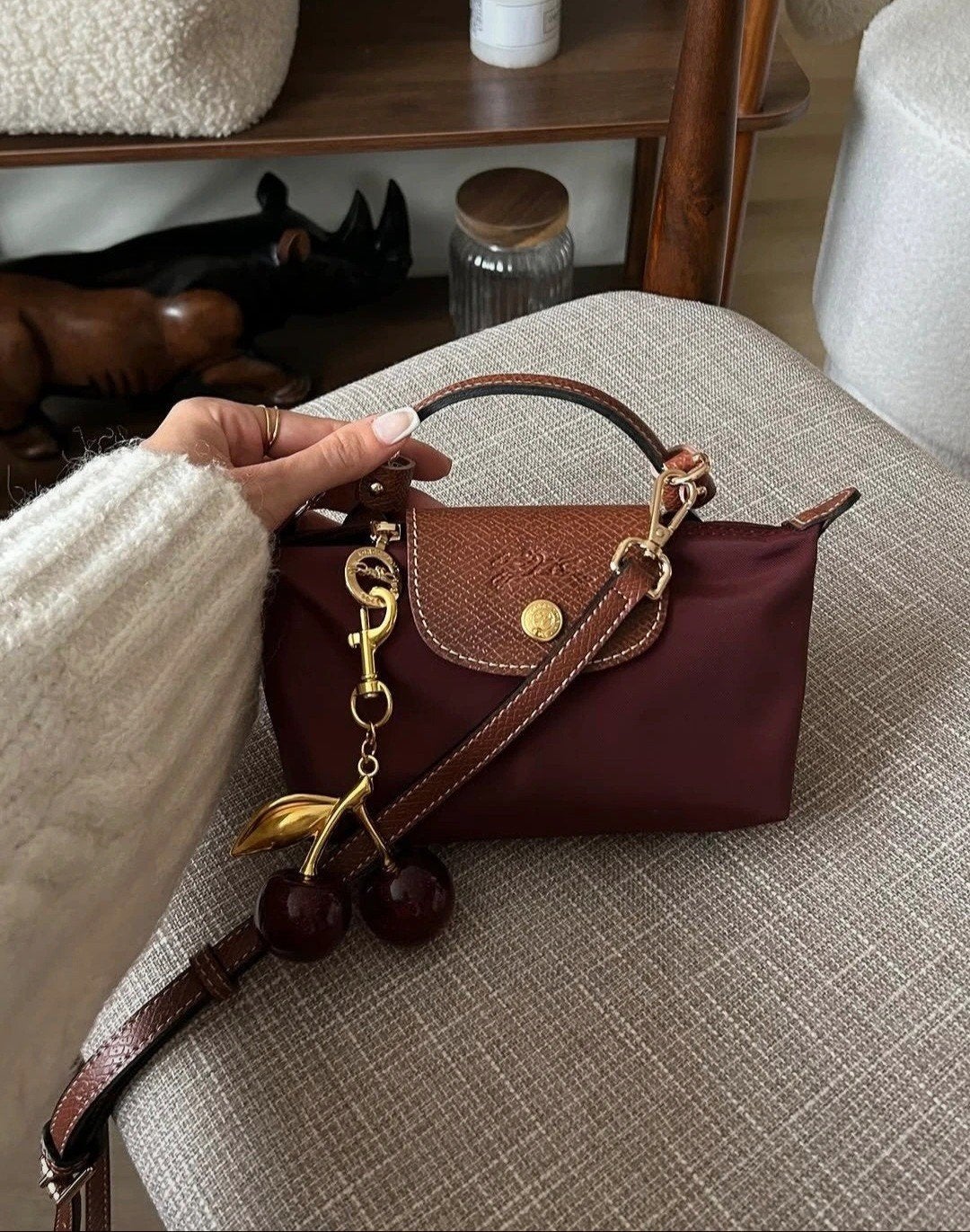 Longchamp burgundy bordeaux mini le pliage tas crossbody bag, Ophalen of Verzenden, Zo goed als nieuw, Rood, Handtas