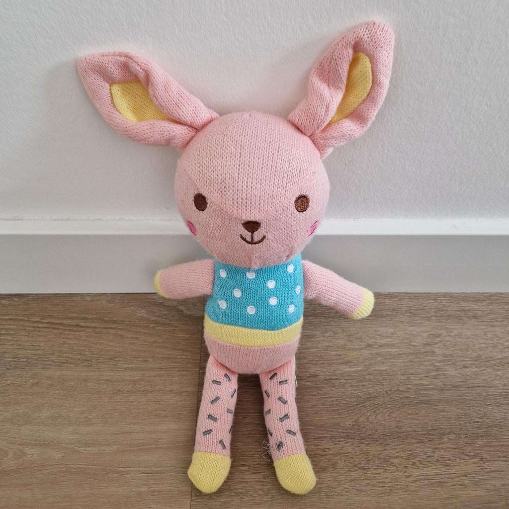 Knuffel Blokker konijn roze gehaakt blauw shirt K5794, Ophalen of Verzenden, Zo goed als nieuw, Konijn