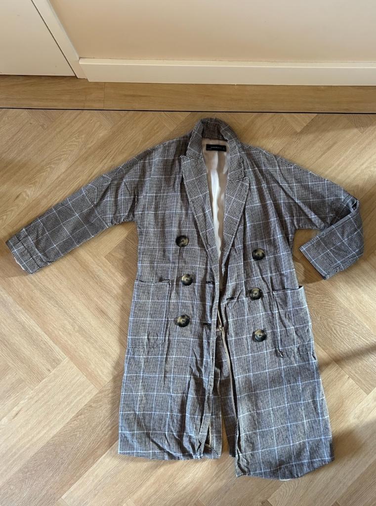 Z.g.a.n. Lange geruite blazer jas van Zara, maat S / 36, Bruin, Zara, Ophalen of Verzenden, Zo goed als nieuw