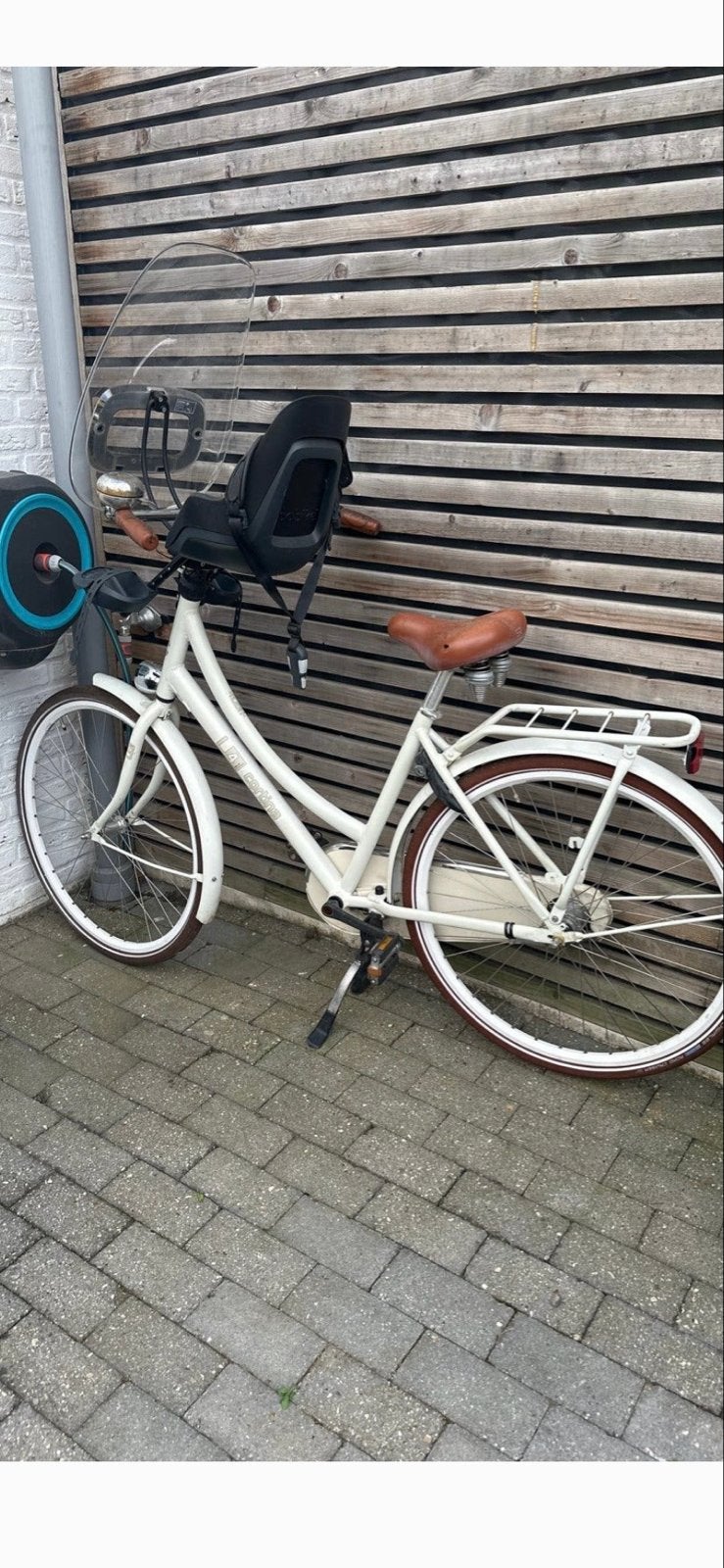 Damesfiets met kinderzitje en windscherm - beetje roest, Fietsen en Brommers, Gebruikt, Versnellingen, 50 tot 53 cm, Trommelrem