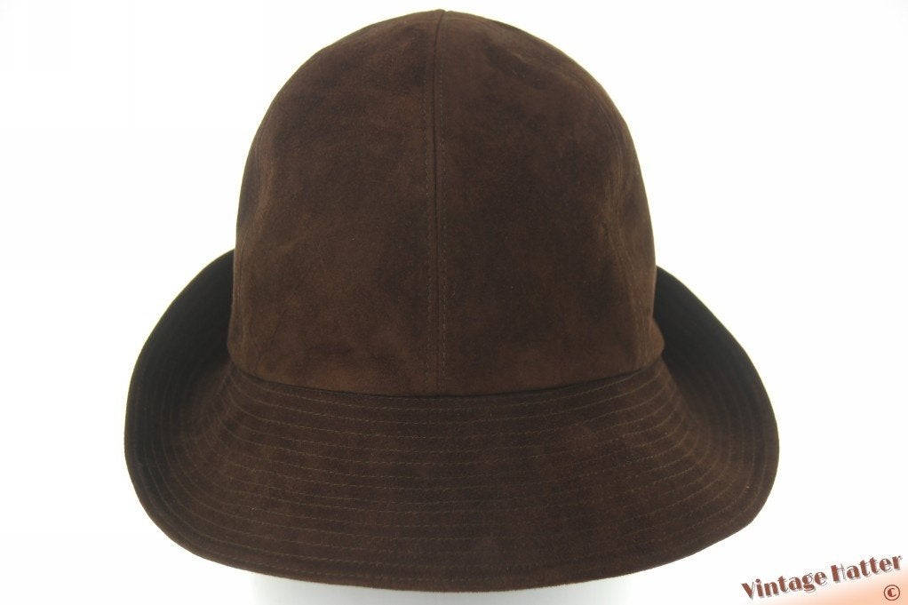 Vintage Dameshoed bruin zacht varkensleer 55 = S tot XS, Ophalen of Verzenden, Zo goed als nieuw, 55 cm (S, 6⅞ inch) of minder