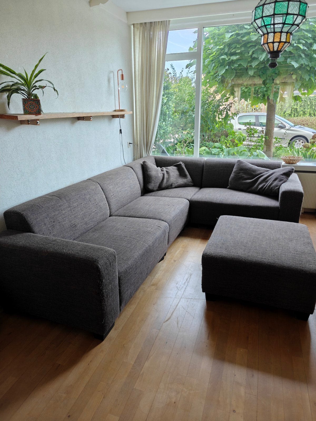 Gratis donkerbruine hoekbank (300x220 cm), Huis en Inrichting, Ophalen, Gebruikt, Hoekbank, 300 cm of meer