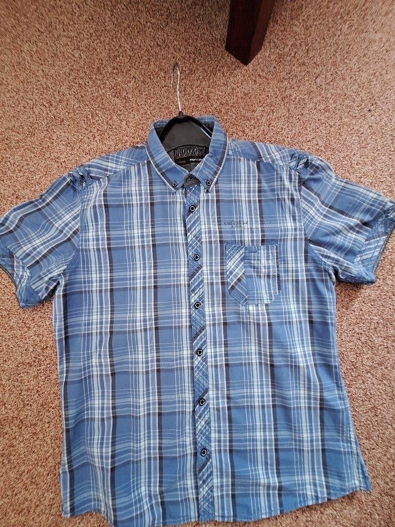 Herenblouse met korte mouw, maat L/41-42, Blauw, Angelo Litrico, Ophalen of Verzenden, Zo goed als nieuw