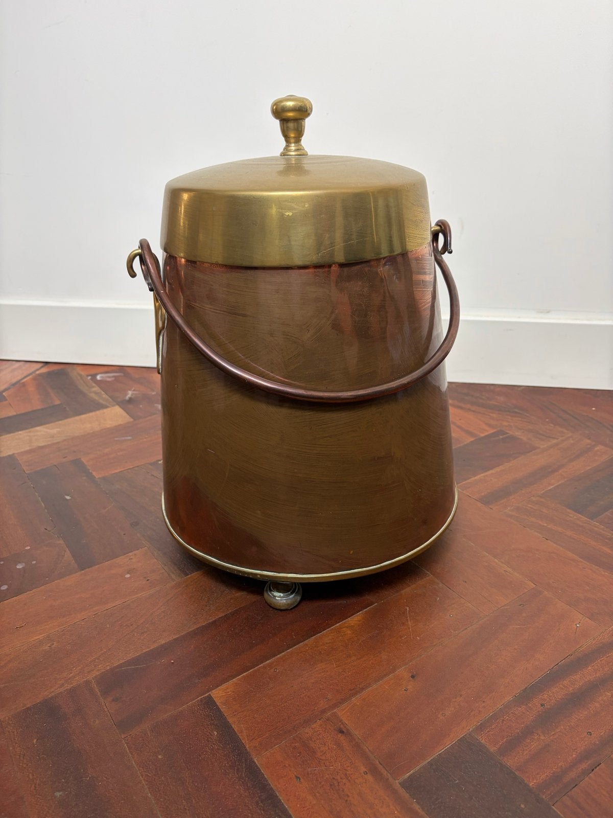 Antieke Koperen Kolenemmer met Messing Deksel, Antiek en Kunst, Antiek | Koper en Brons, Koper, Ophalen of Verzenden