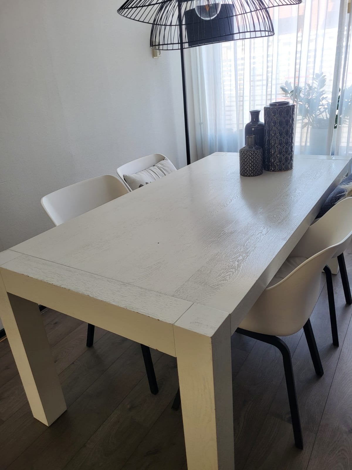 Witte eettafel geborsteld eiken 180x90x75 Bommel Meubelen, Ophalen, Gebruikt, Eikenhout, 50 tot 100 cm