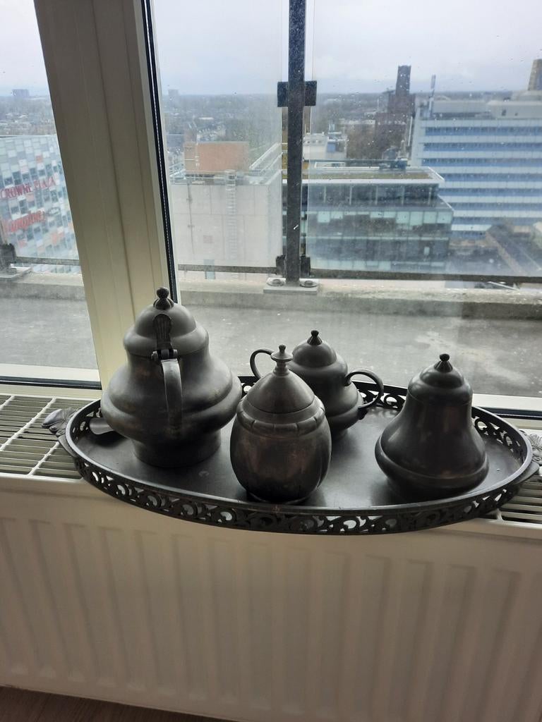 Vintage Tinnen Theeservies met Dienblad, Ophalen of Verzenden