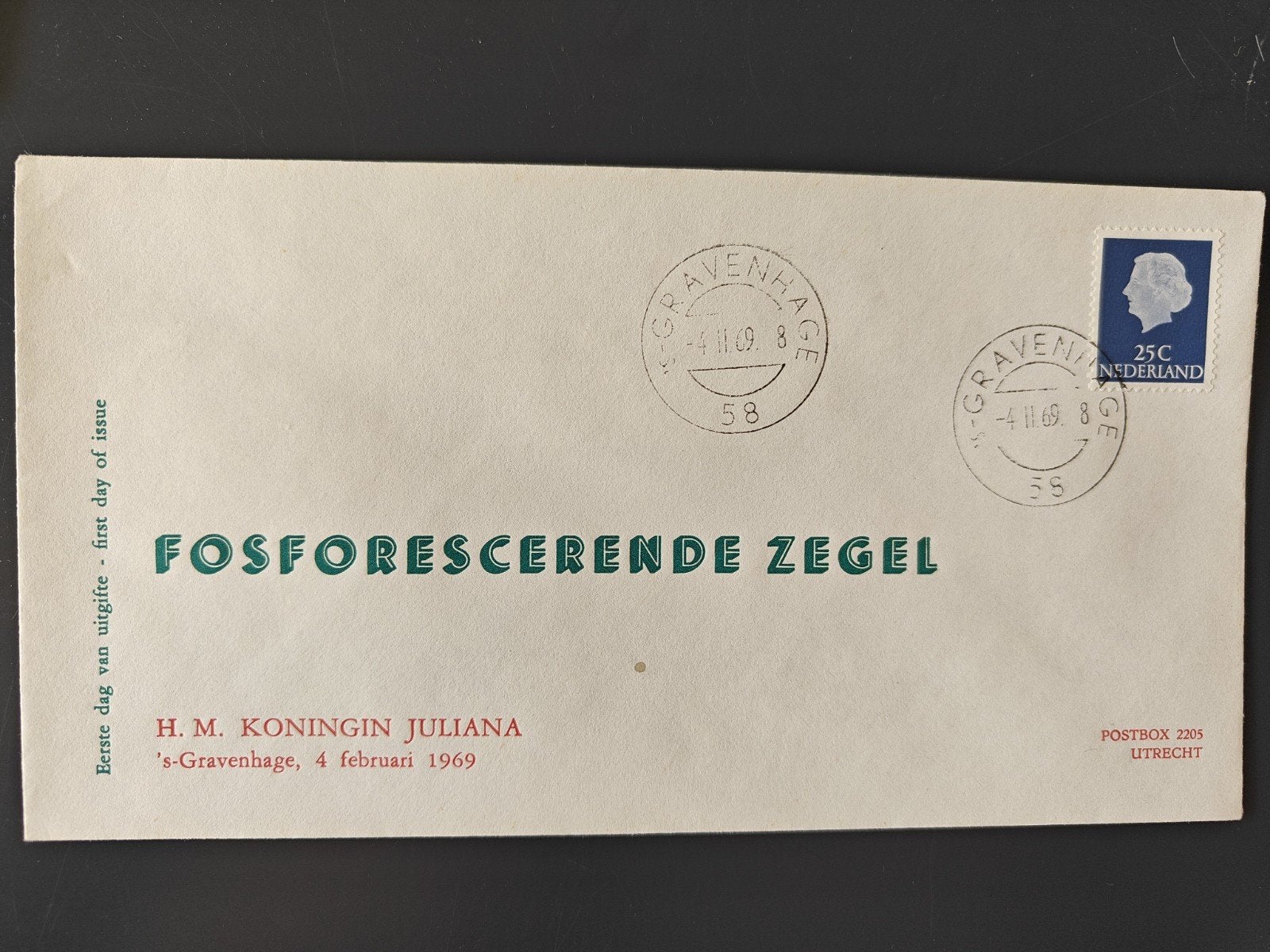 Fosforescerende Zegel Eerste Dag Uitgifte 1969, Ophalen of Verzenden
