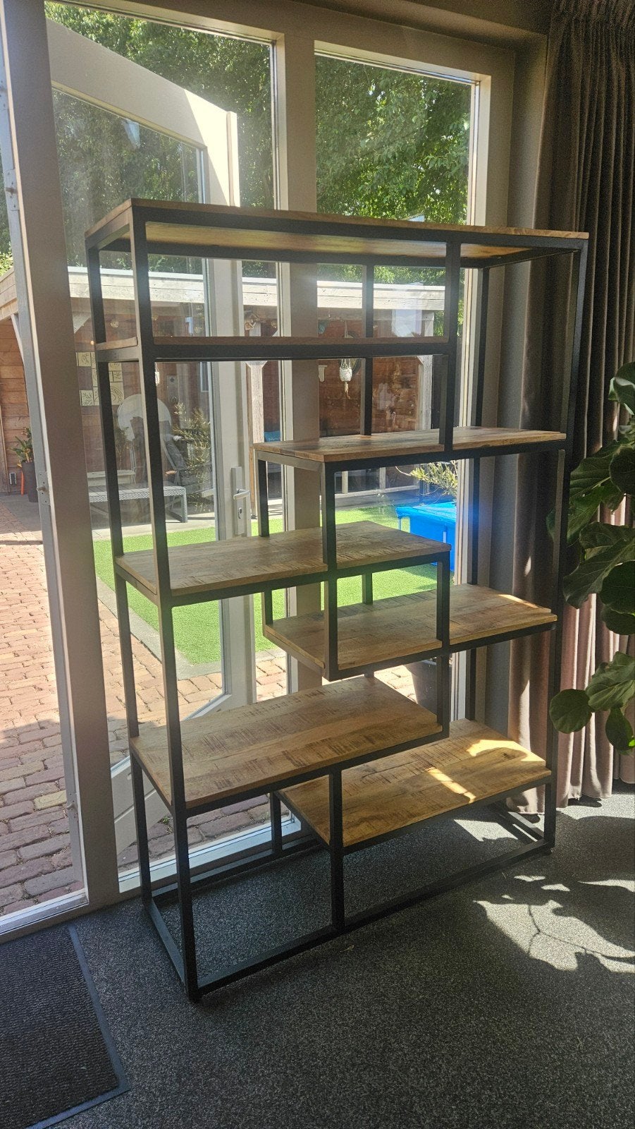 Industriële Boekenkast Mangohout en Metaal, Ophalen, 100 tot 150 cm, Metaal, 150 tot 200 cm