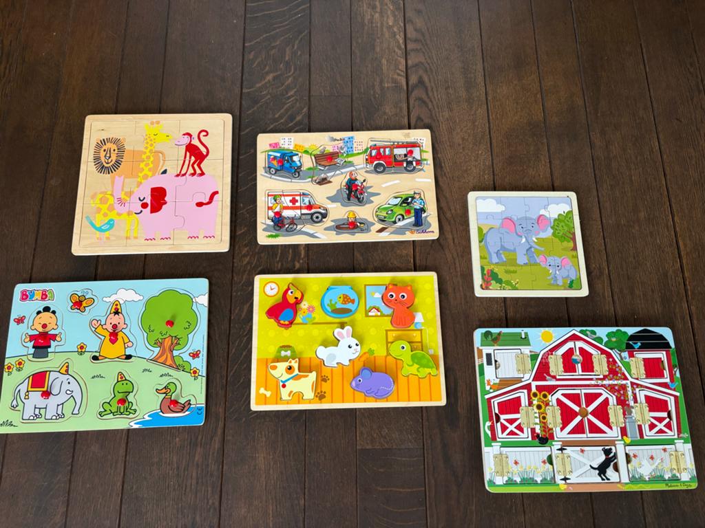 Houten Puzzels voor Kinderen - Diverse Thema's, 2 tot 4 jaar, Ophalen of Verzenden, Zo goed als nieuw, Van hout