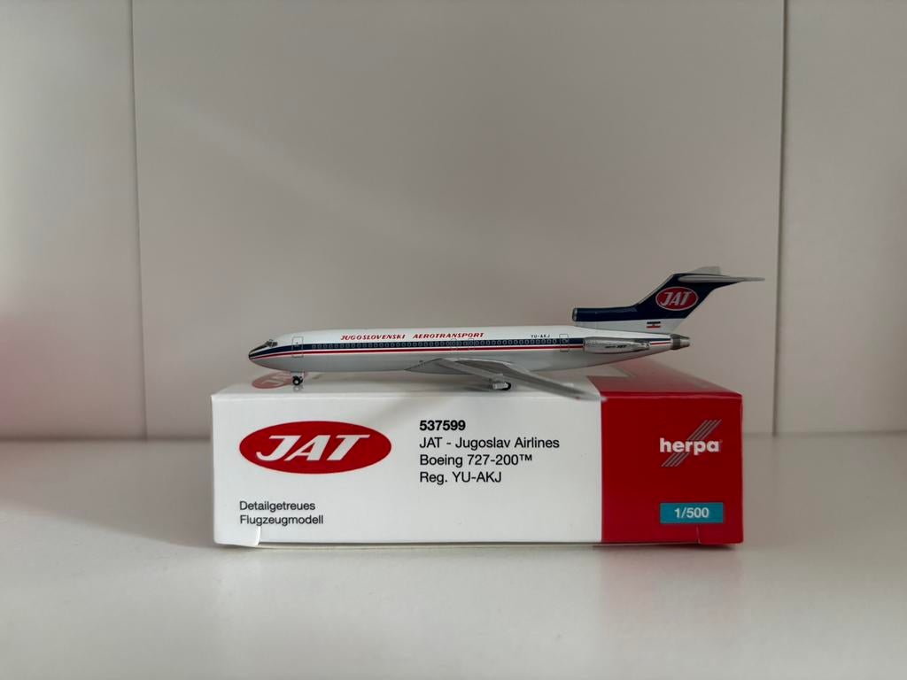 Herpa 537599 JAT Jugoslav Airlines Boeing 727-200 1:500, Ophalen of Verzenden, Zo goed als nieuw, Schaalmodel