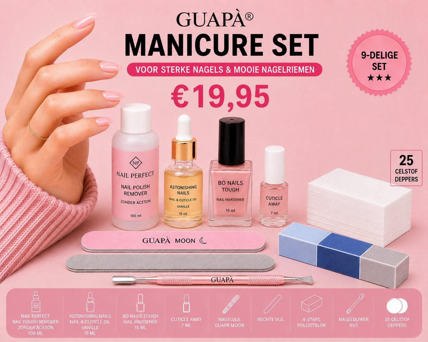 GUAPÀ Manicure Set - 9-delig voor sterke nagels, Ophalen of Verzenden, Nieuw, Gehele gezicht, Verzorging
