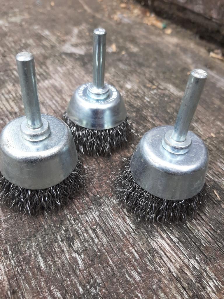 Set van 3 staalborstels voor boormachine, Ophalen of Verzenden, Gebruikt