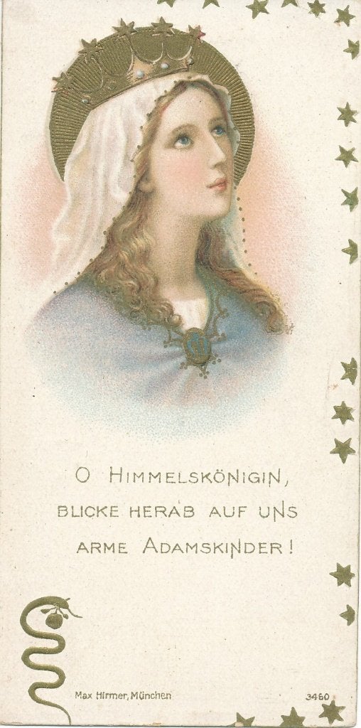 Mooi oud prentje van Maria Hemel Koningin geschr. tekst 1931, Ophalen of Verzenden, Zo goed als nieuw, Kaart of Prent, Christendom | Katholiek