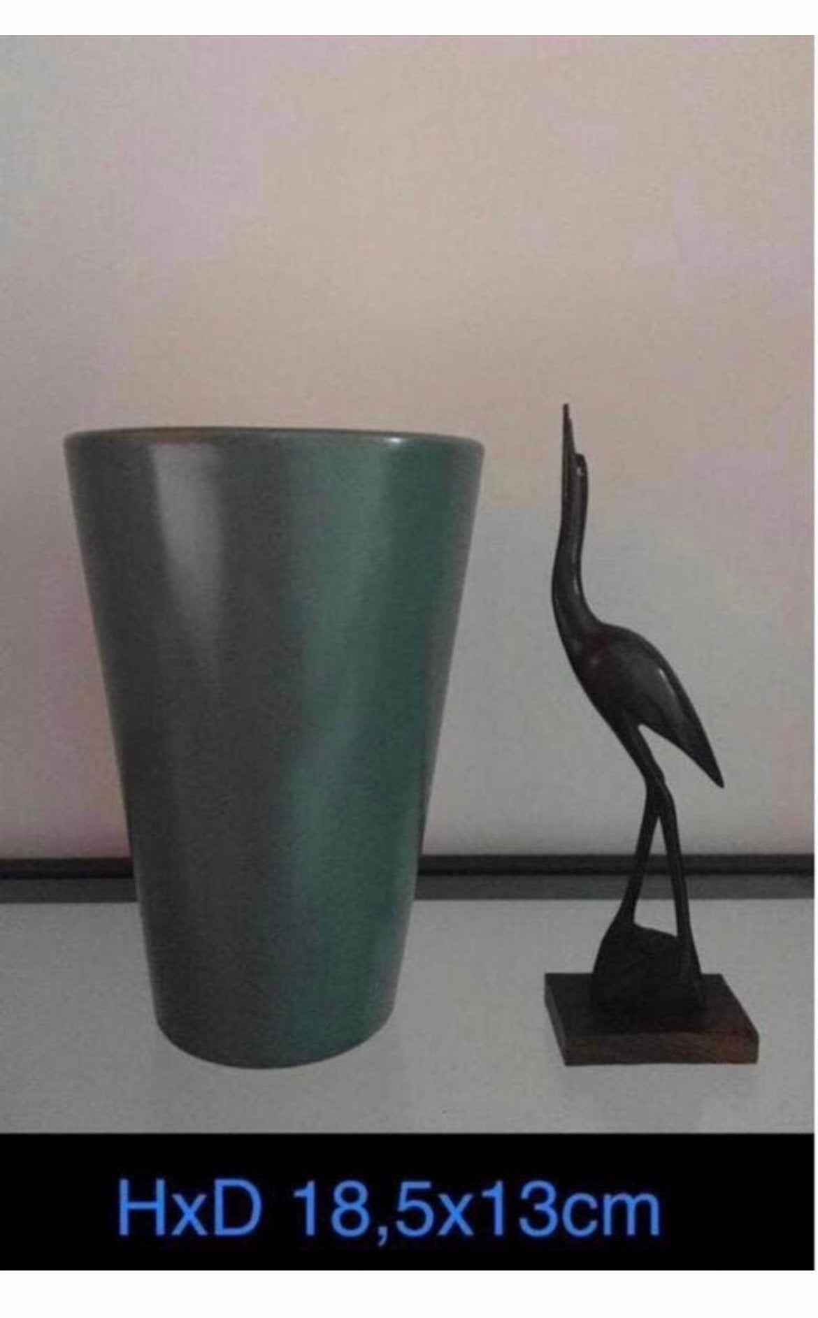 Groene terracotta vaas en decoratieve vogel HxD 18,5x13cm, Rond, Binnen, Ophalen of Verzenden, Terracotta
