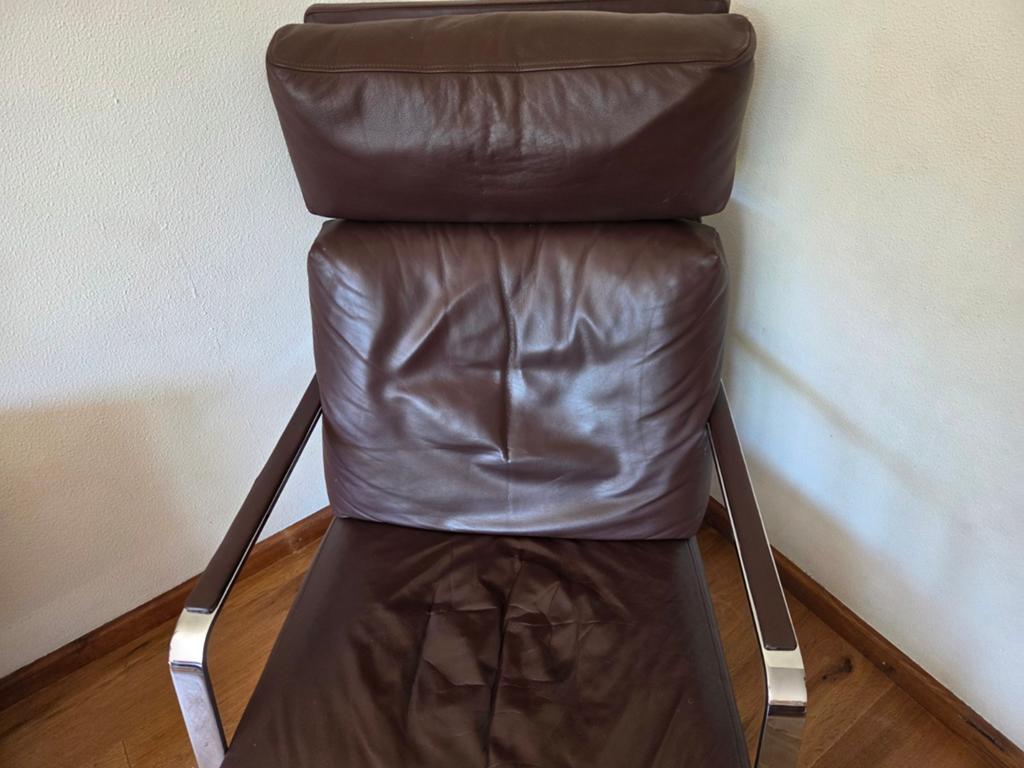 Rolf Benz Fauteuil Leer Vintage Design met Voetenbank, Ophalen, Gebruikt, 75 tot 100 cm, 75 tot 100 cm