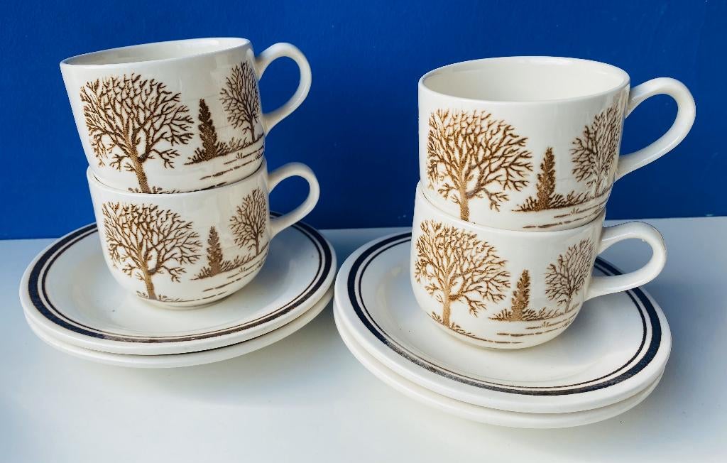 Vintage kop en schotels EIT England/met bomen, Gebruikt, Ophalen of Verzenden, Overige stijlen, Kop(pen) en/of Schotel(s)