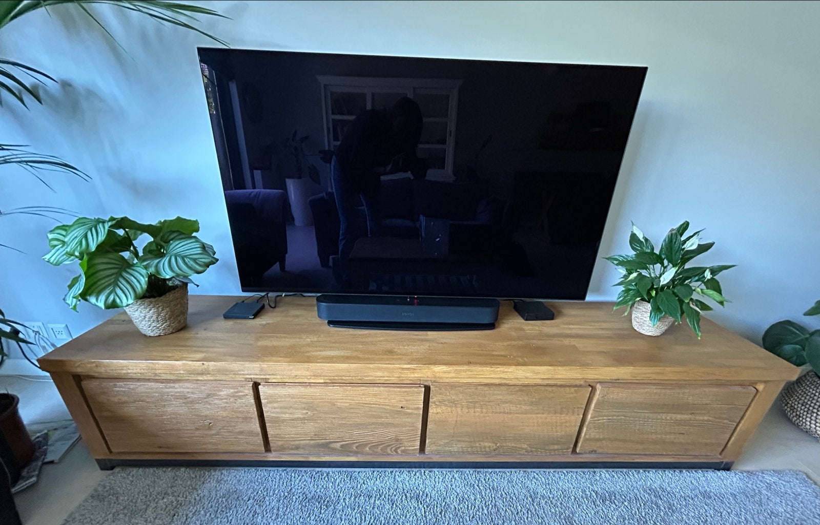 Eikenhouten tv-meubel met opbergruimte, Ophalen, Gebruikt, Eikenhout, 200 cm of meer