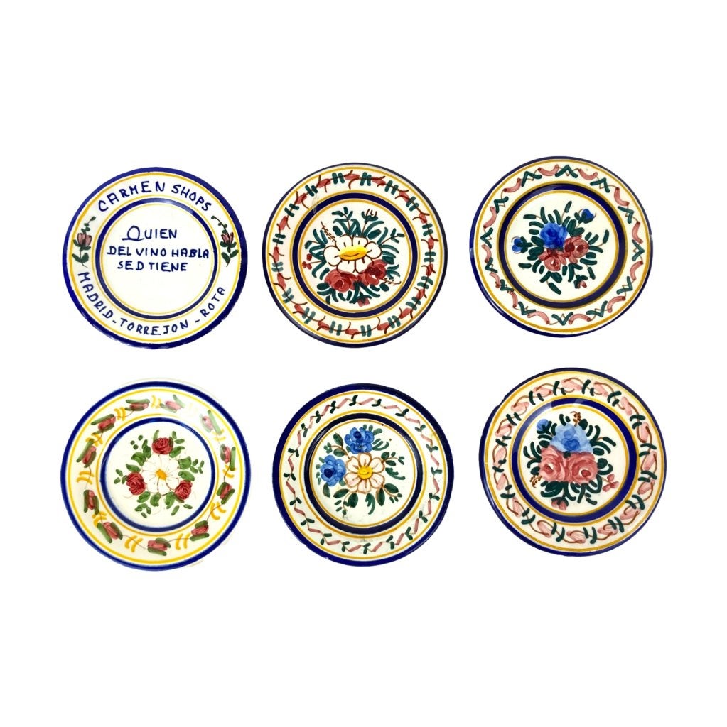 6 Handbeschilderde Spaanse (wand)bordjes - 8 cm