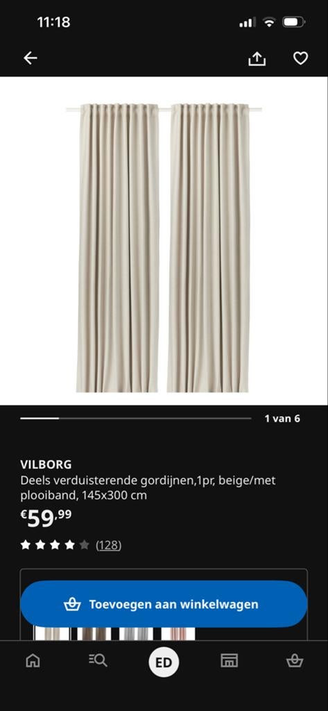 IKEA VILBORG Gordijnen, beige, 145x300 cm, verduisterend, Ophalen, 100 tot 150 cm, 200 cm of meer, Beige