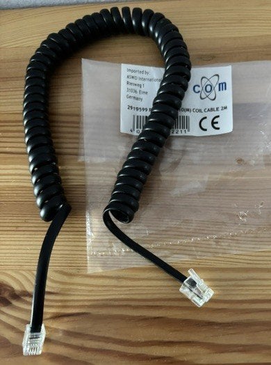 COM telefoonsnoer RJ10, 4P/ 4C, 2,0MTR. zwart, spiraal-nieuw, Ophalen of Verzenden, Nieuw