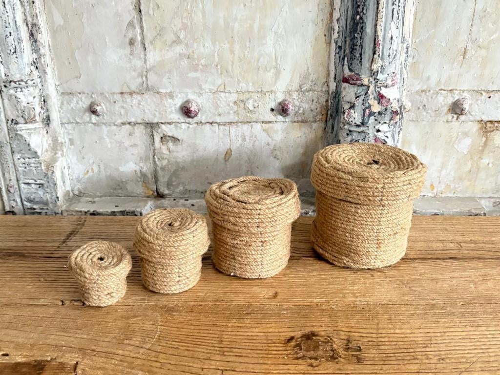 Set van vier jute doosjes - stoer sober Ibiza Style, Ophalen of Verzenden, Rond, Riet