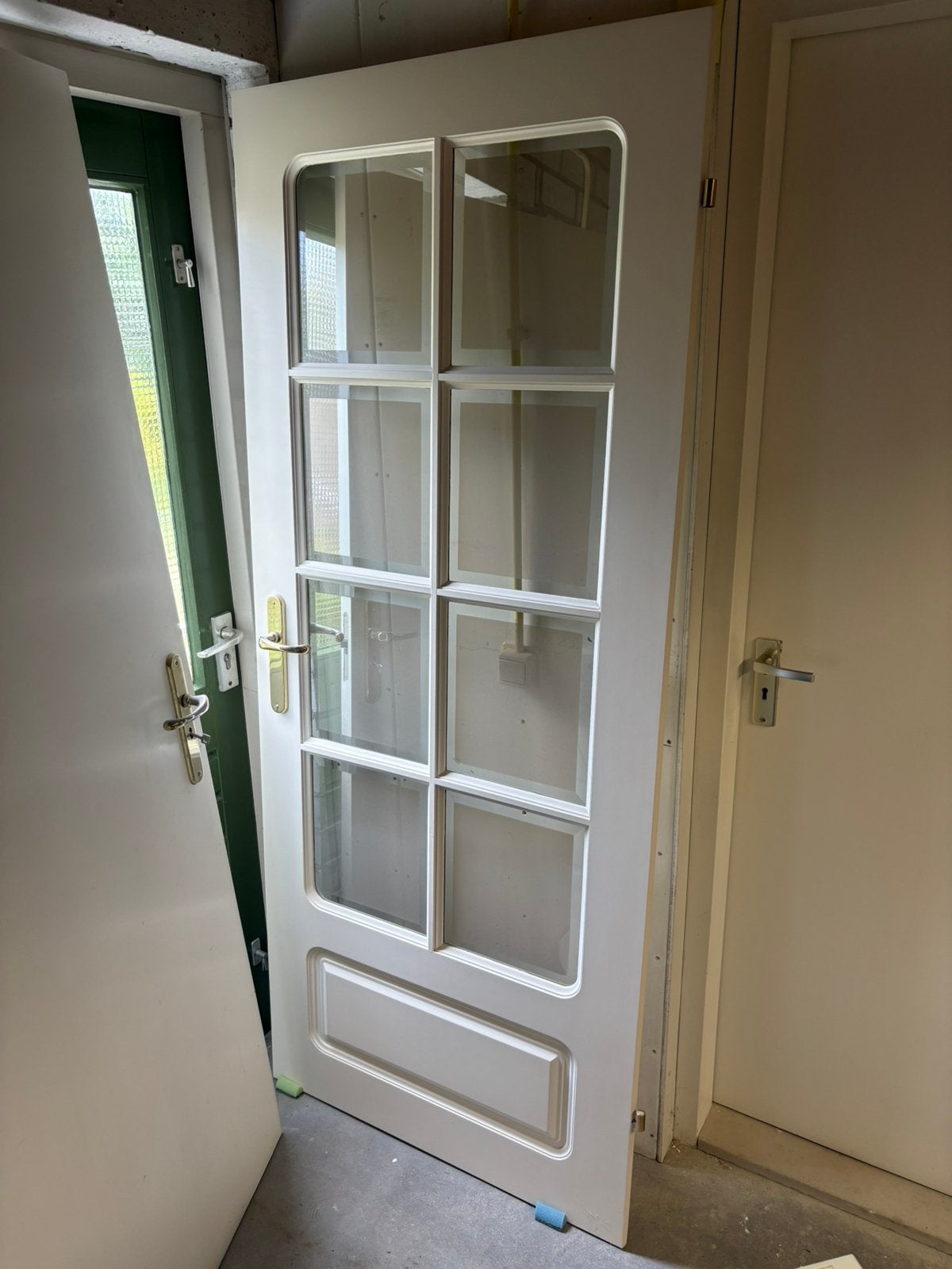 Houten opdekdeur met glas 83 x 201,5 cm, Doe-het-zelf en Verbouw, Ophalen, Binnendeur, Zo goed als nieuw, 200 tot 215 cm