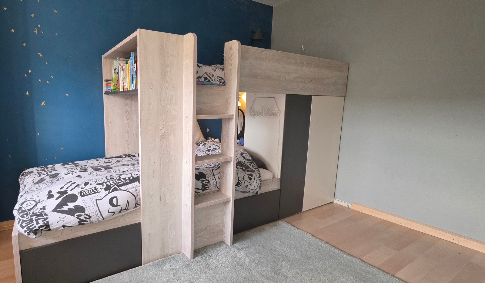 stapelbed met opbergruimte en lades - 195x110x150 cm, Ophalen, Tweepersoons, Minder dan 160 cm, Stapelbed