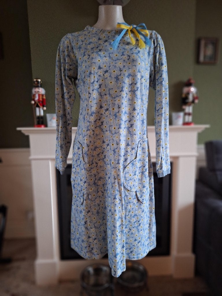 Margot MWM vergeet me niet jurk XXL jaren 60 model, Maat 46/48 (XL) of groter, Zo goed als nieuw, Knielengte, Margot MWM