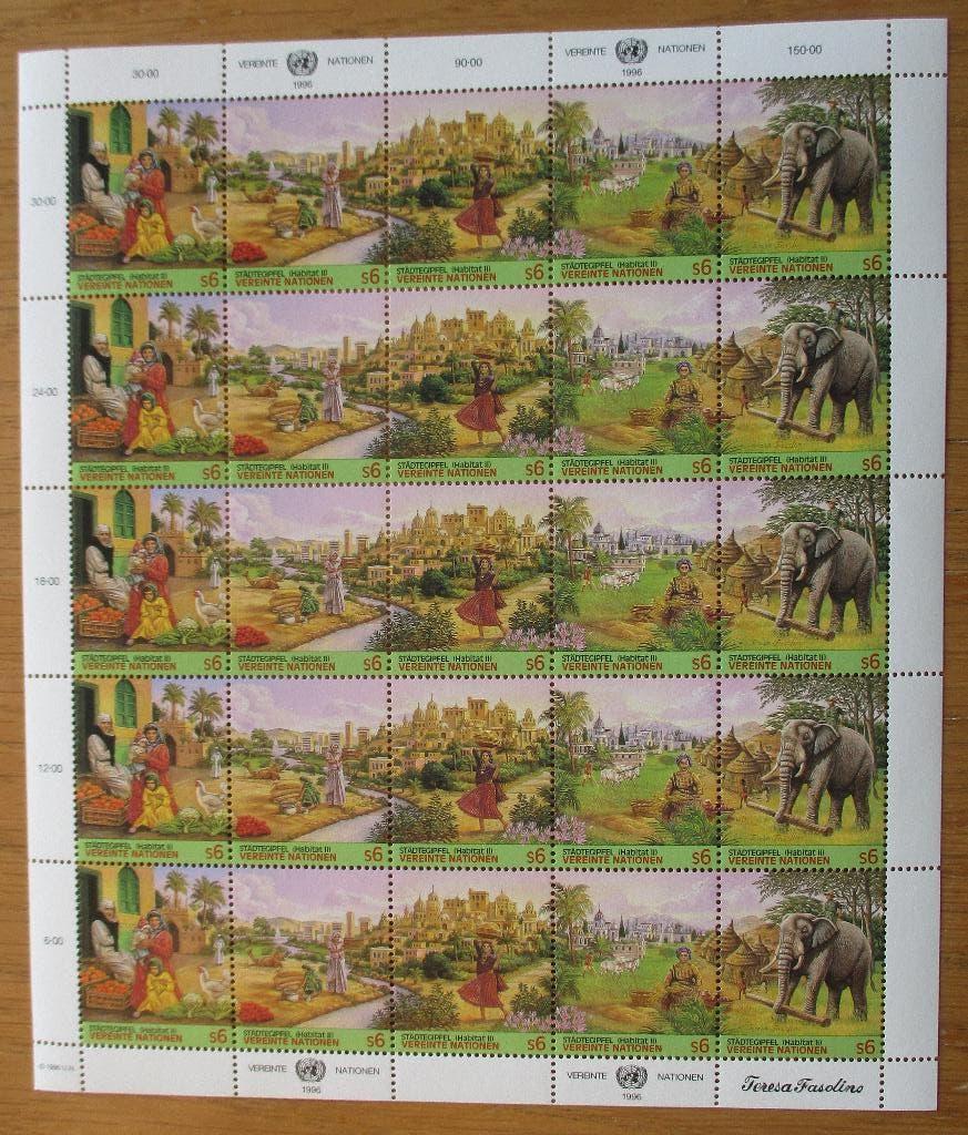 VN, de 3 kantoren, Milieuconferentie 1996 in complete vellen, Verzenden, Postfris, Dier of Natuur