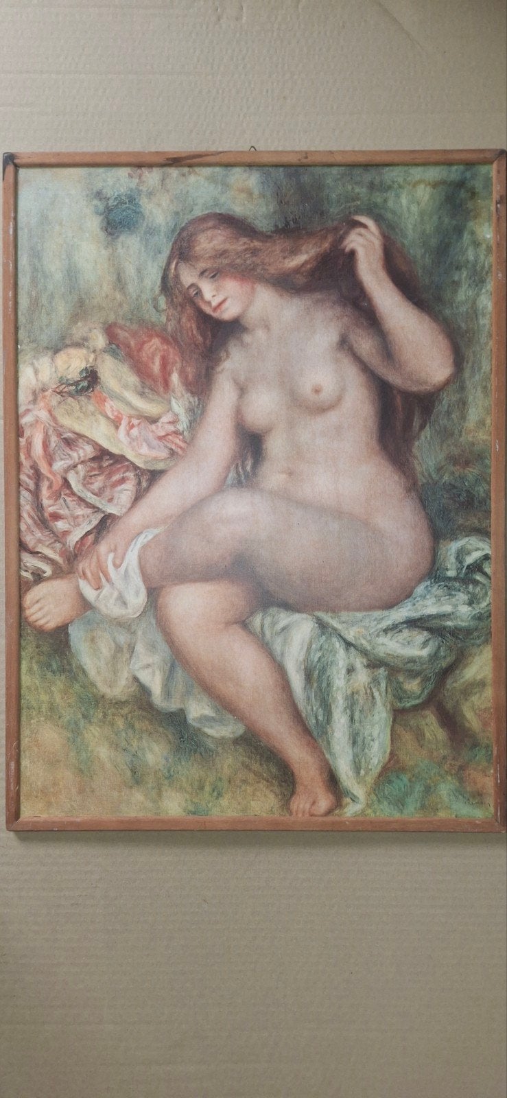 Zittende baadster" (Seated Bather) Renoir 46x63 cm, Antiek en Kunst, Ophalen of Verzenden, Print, Print/reproductie, Ingelijst