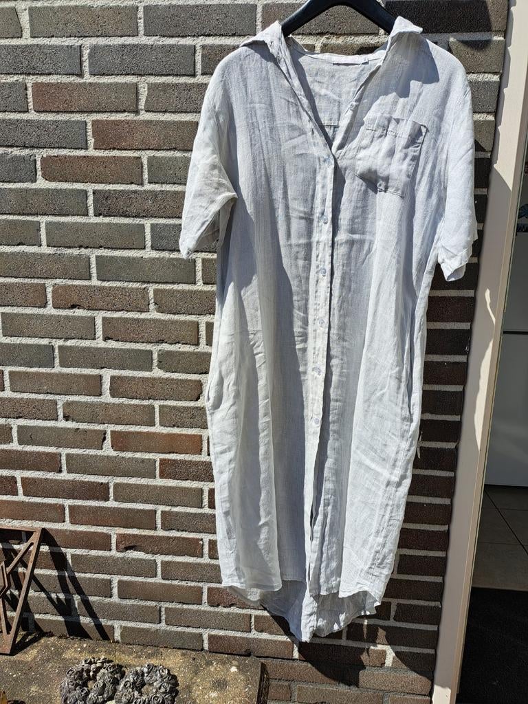 Linnen jurk G. Ricceri, Ophalen of Verzenden, Zo goed als nieuw, Grijs, Onder de knie