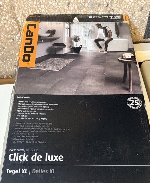 CanDo Click de Luxe Tegel XL PVC Vloer - Beton grijs- 1,98m2, 50 tot 150 cm, Overige typen, Nieuw, Ophalen of Verzenden
