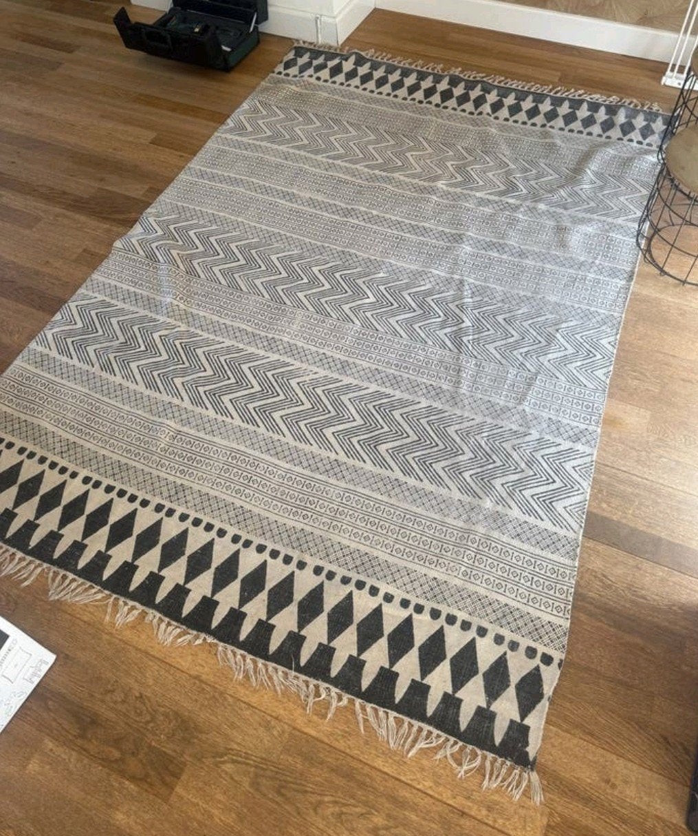 Vtwonen kelim 170x230 zwart wit grijs / dunne kleed grijs, 150 tot 200 cm, 200 cm of meer, Ophalen of Verzenden, Zo goed als nieuw