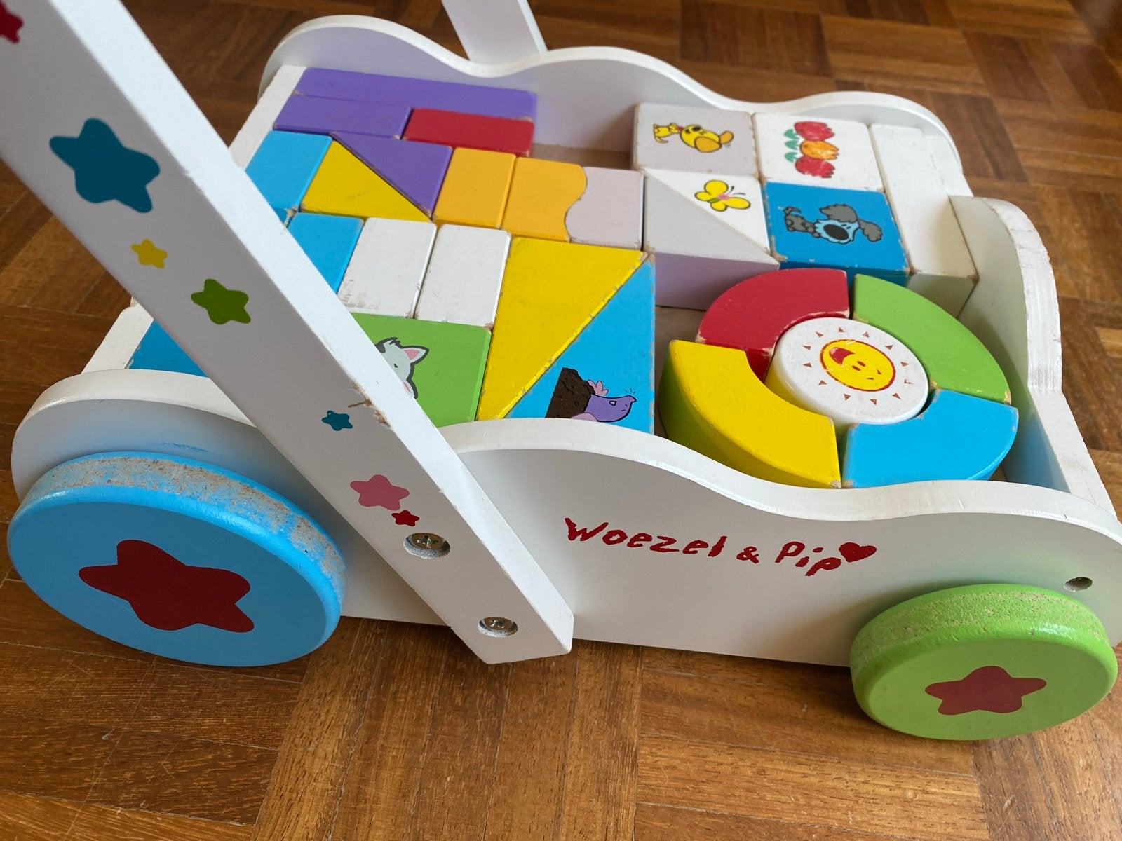 Woezel & Pip Houten Blokkenkar - Loopwagen met blokken, Kinderen en Baby's, Speelgoed | Houten speelgoed, Ophalen of Verzenden