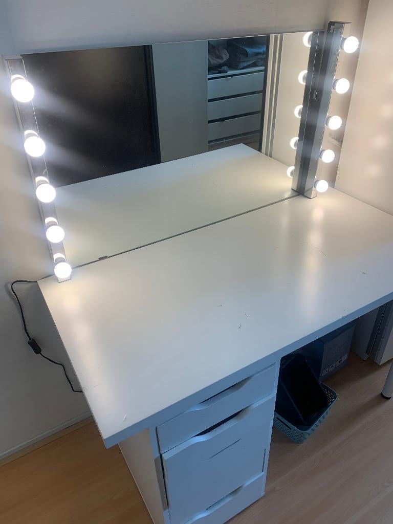 make up / kaptafel/ spiegel incl. verlichting, zie foto's, Ophalen, Gebruikt, Gehele gezicht, Wit