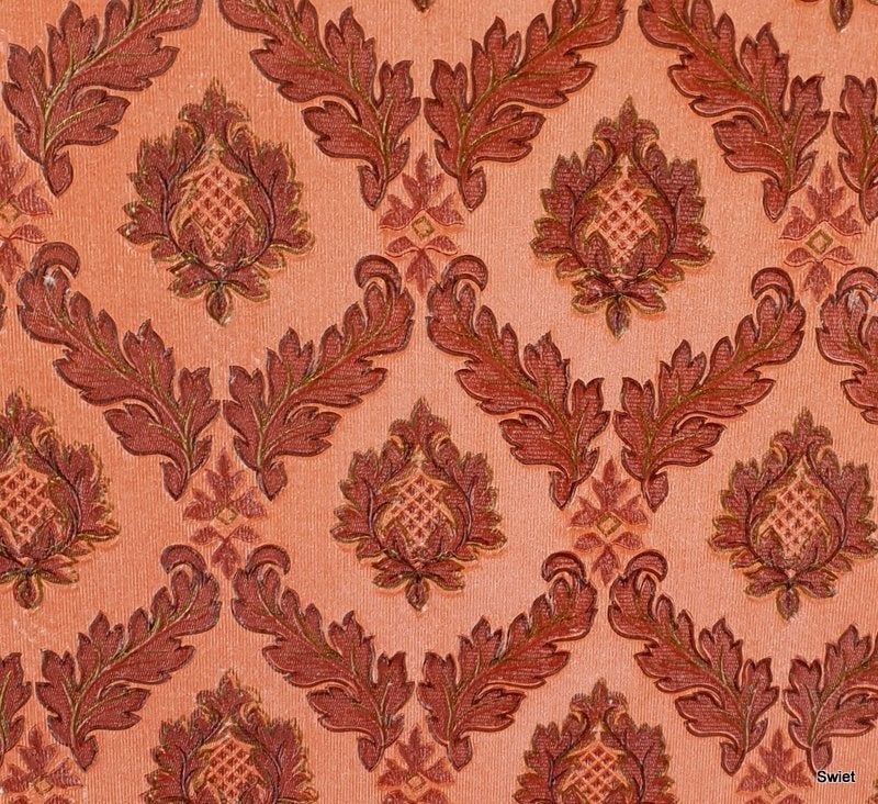 13167 Vintage barok behang in roodroze en ossenrood swiet, Verzenden, Bruin