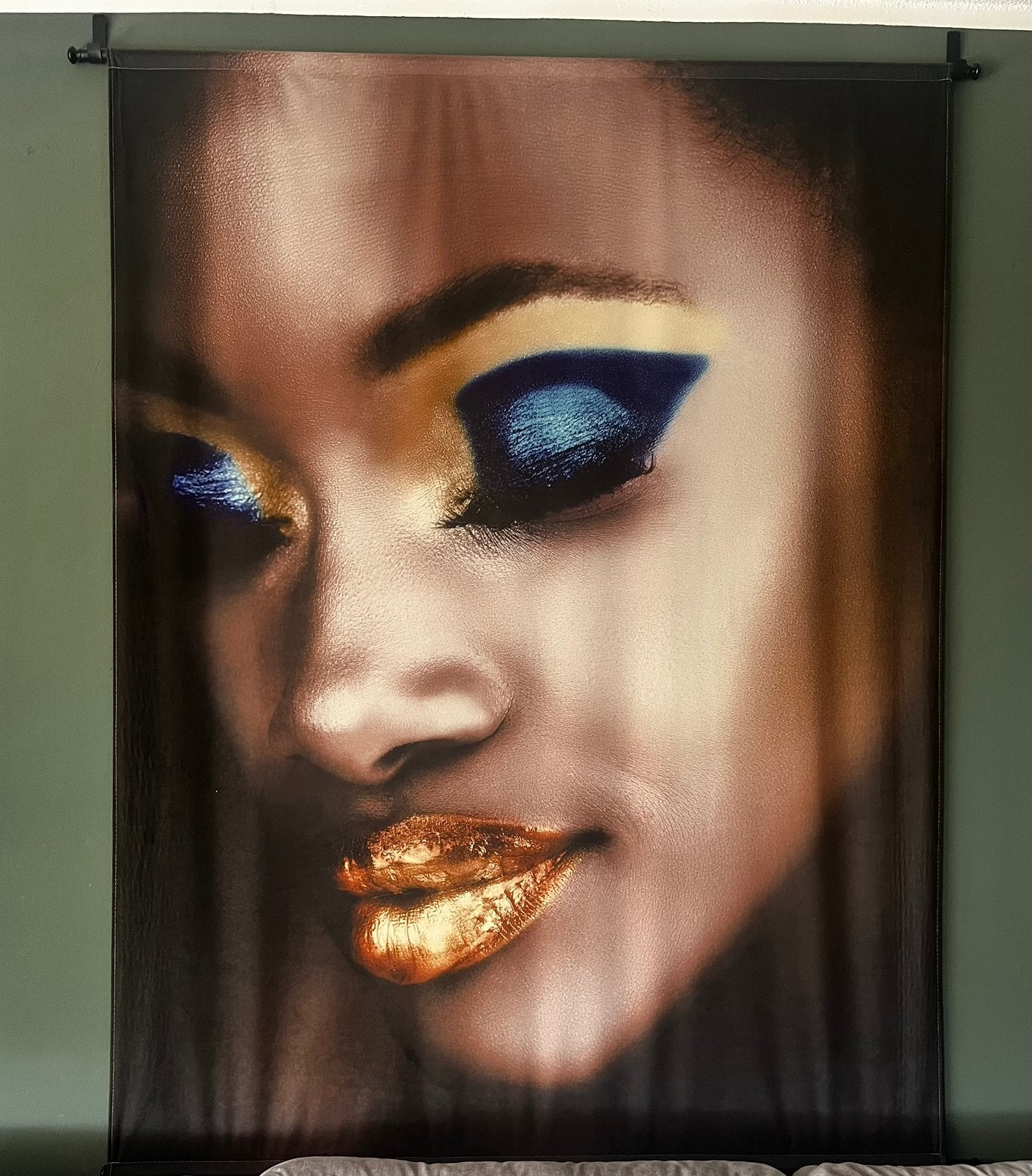 XXL Wandkleed / Wanddoek Glamour Vrouw Gouden Lippen, Ophalen, Zo goed als nieuw