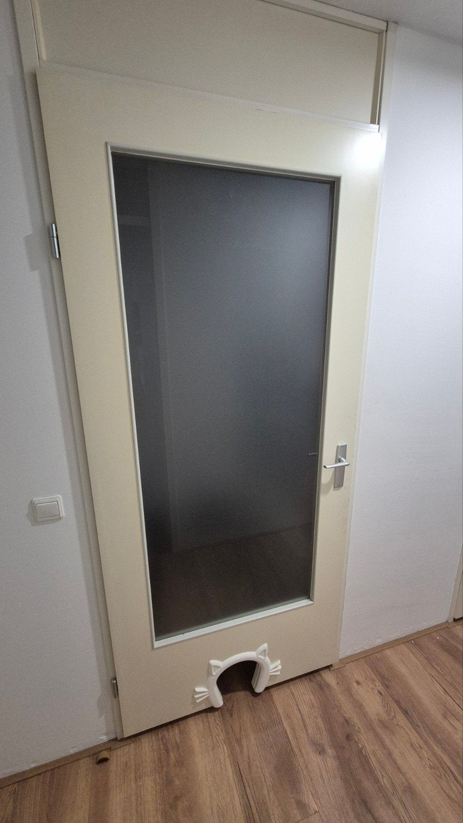 Binnendeur 93x211 met kattenluik en matglas, Gebruikt, 80 tot 100 cm, Binnendeur, Ophalen of Verzenden