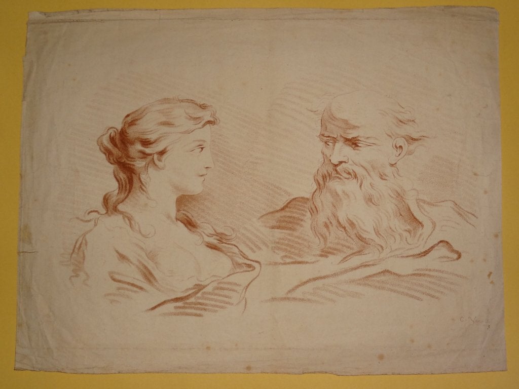 Ets jonge vrouw oudere man Charles Nicolas Varin 1745-1805, Portret, Origineel, 1700 - 1799, Verzenden