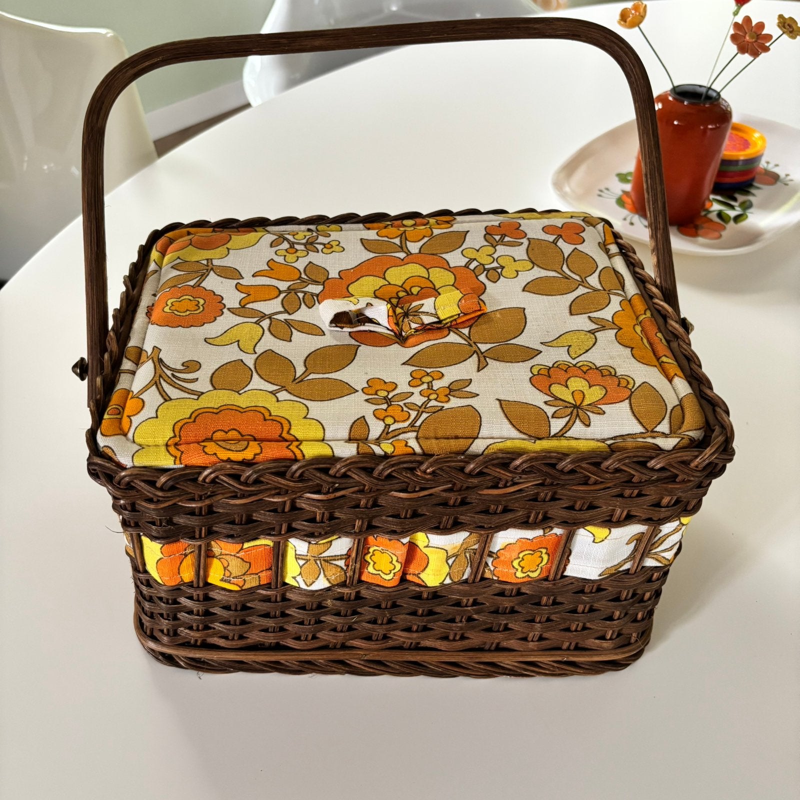 Vintage retro (naai)mand met deksel, Verzenden, Huis en Inrichting