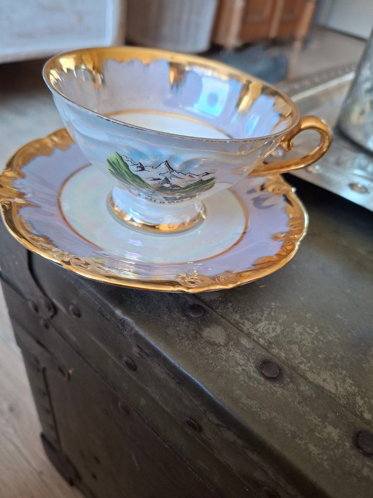 Vintage Zell a See theekopje met schotel, parelmoer, Ophalen of Verzenden