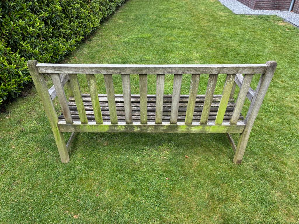Houten tuinset: 4 stoelen, 1 bank, Ophalen, Gebruikt, Hout